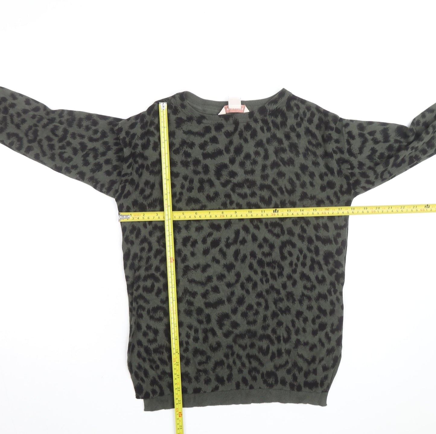 Mauvette Women's Green Leopard Print Viscose Jumper Size 8