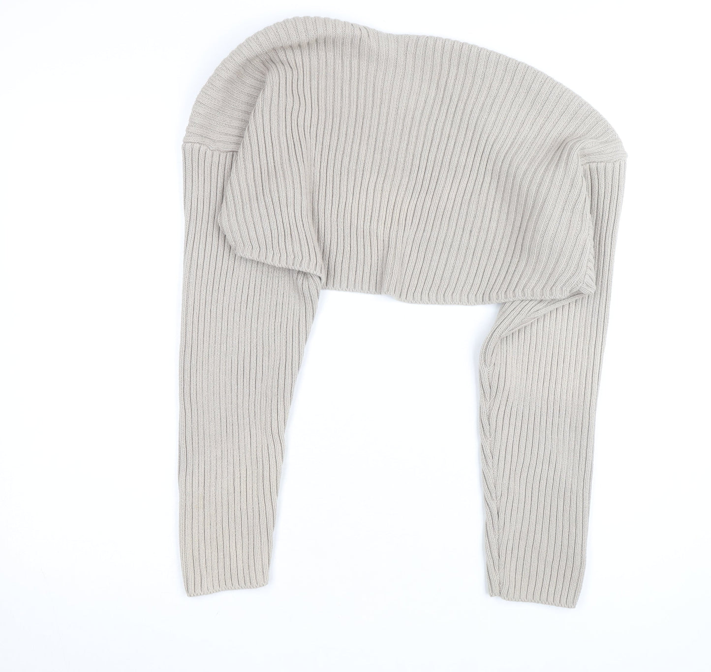 H&M Women Beige Ribbed Knit Shrug Jumper Size 12