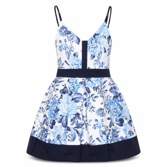 Quiz Women Blue Floral Fit & Flare Sleeveless Dress Size 10