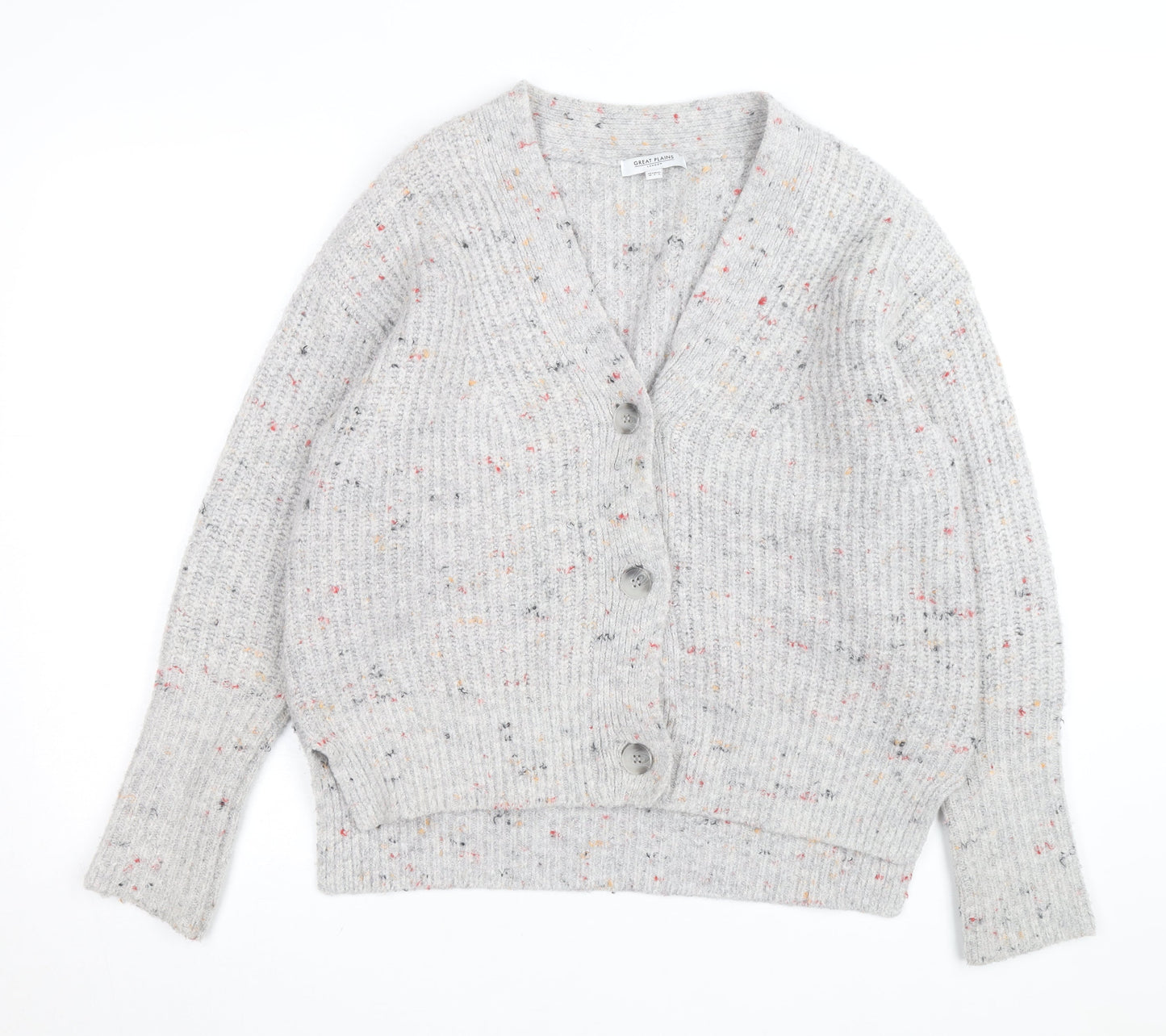 Great Plains Women's Grey Chunky Knit V-Neck Cardigan Size 10