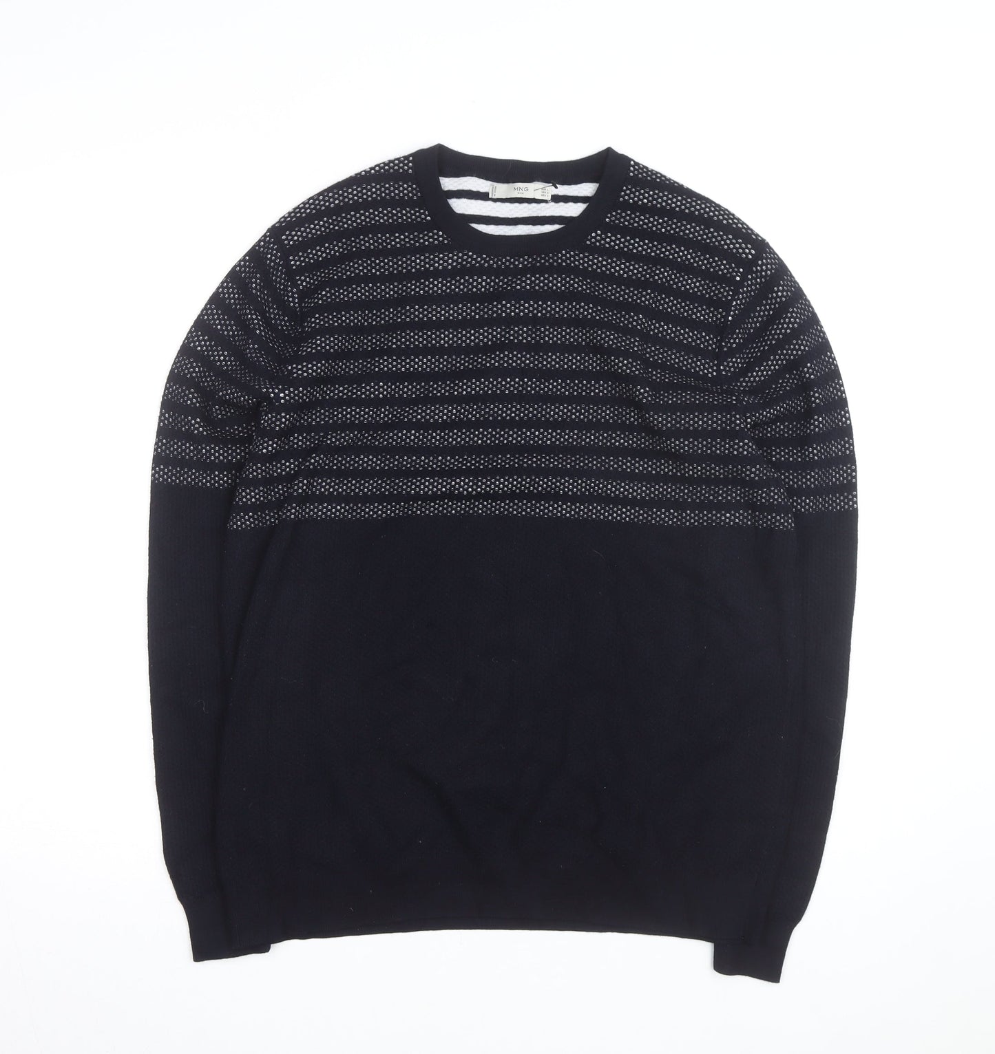 Mango Men Blue Striped Cotton Crew Neck Jumper Size L