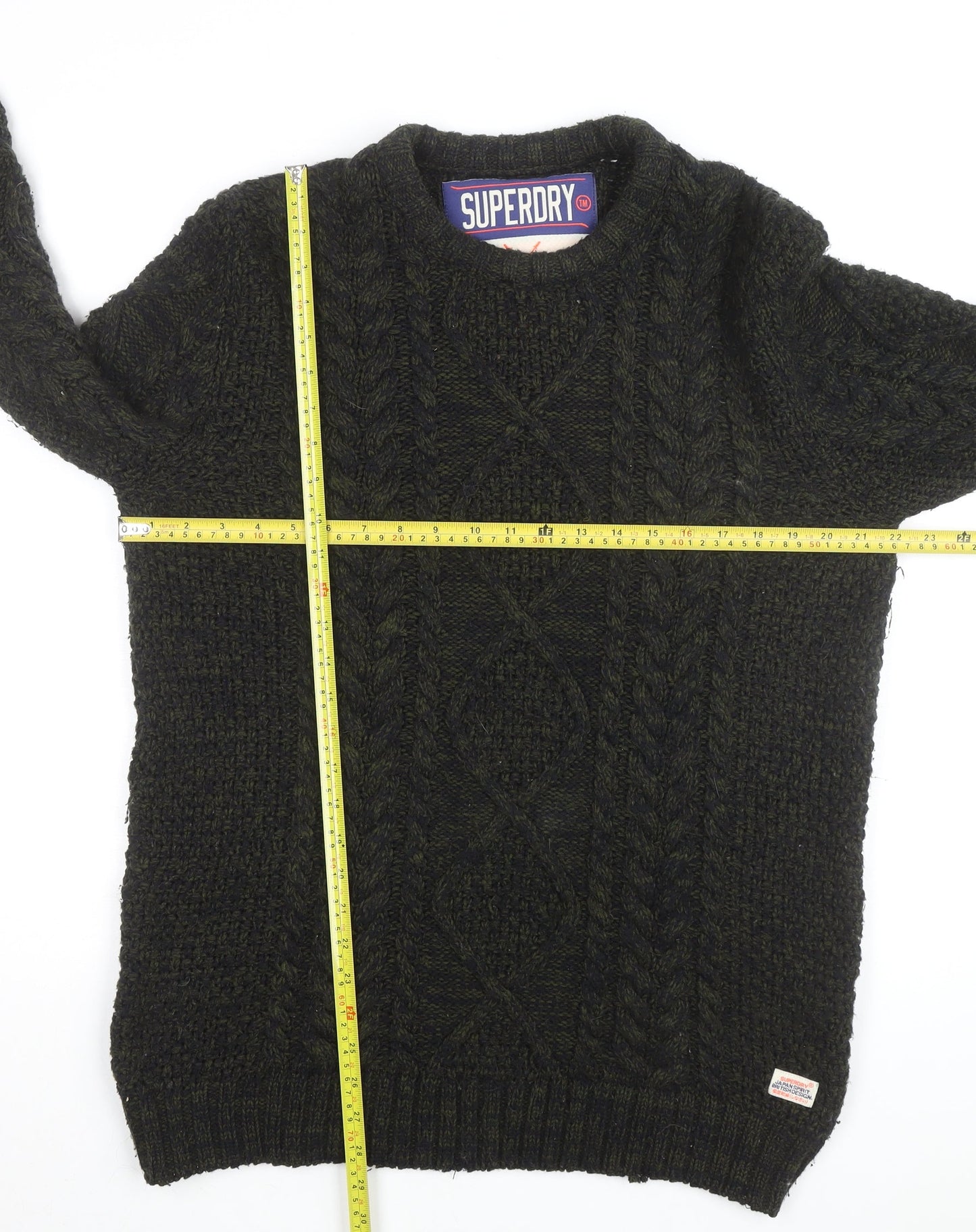 Superdry Men's Green 2XL Cable-Knit Wool Jumper Classic Winter Style