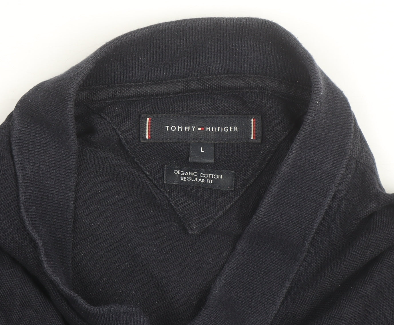 Tommy Hilfiger Men's Black Regular Fit Polo Shirt Size L Organic Cotton