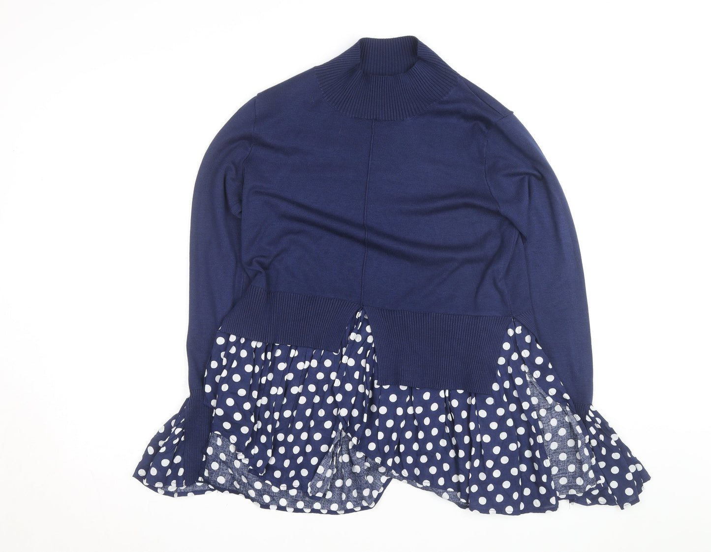Quiz Women’s Blue Polka Dot Roll Neck Tunic Blouse Size M