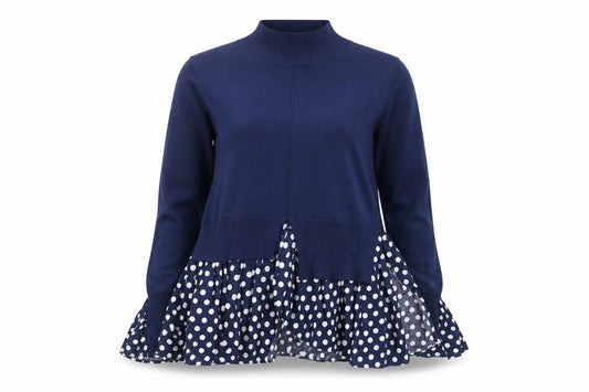 Quiz Women’s Blue Polka Dot Roll Neck Tunic Blouse Size M