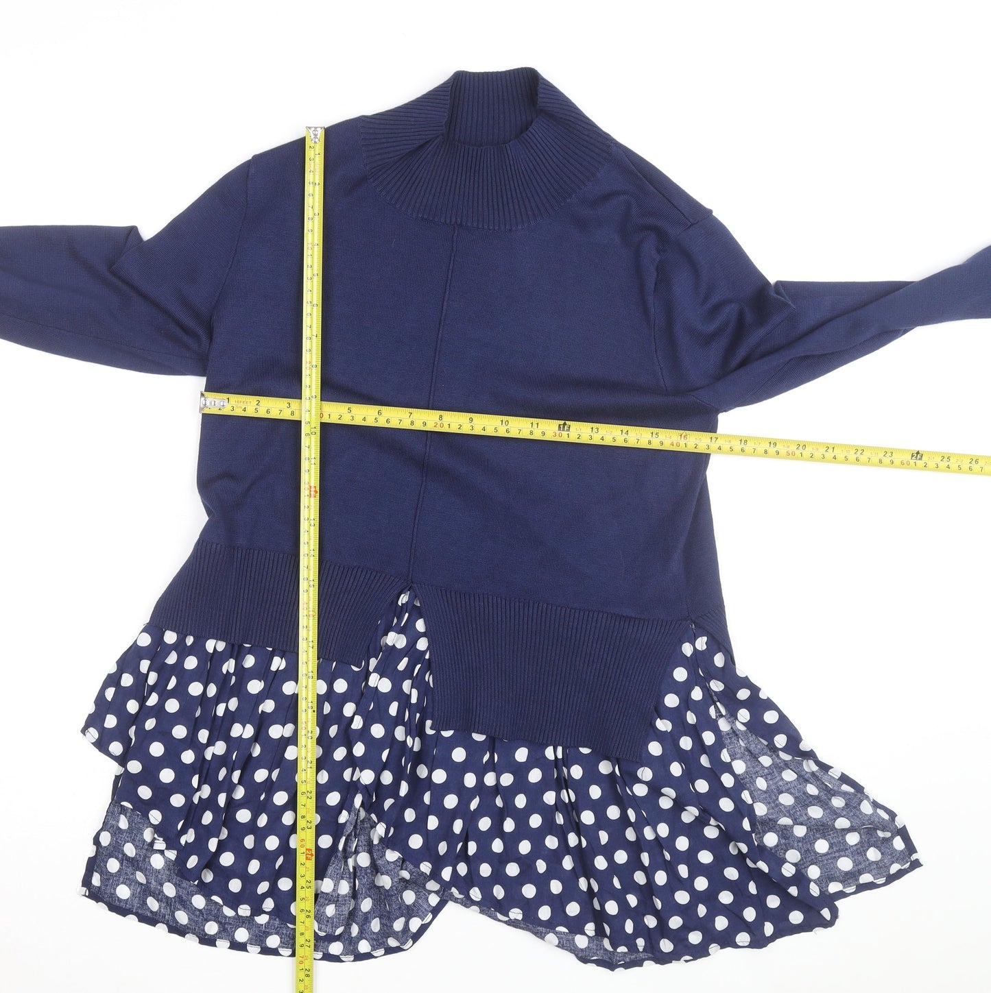Quiz Women’s Blue Polka Dot Roll Neck Tunic Blouse Size M