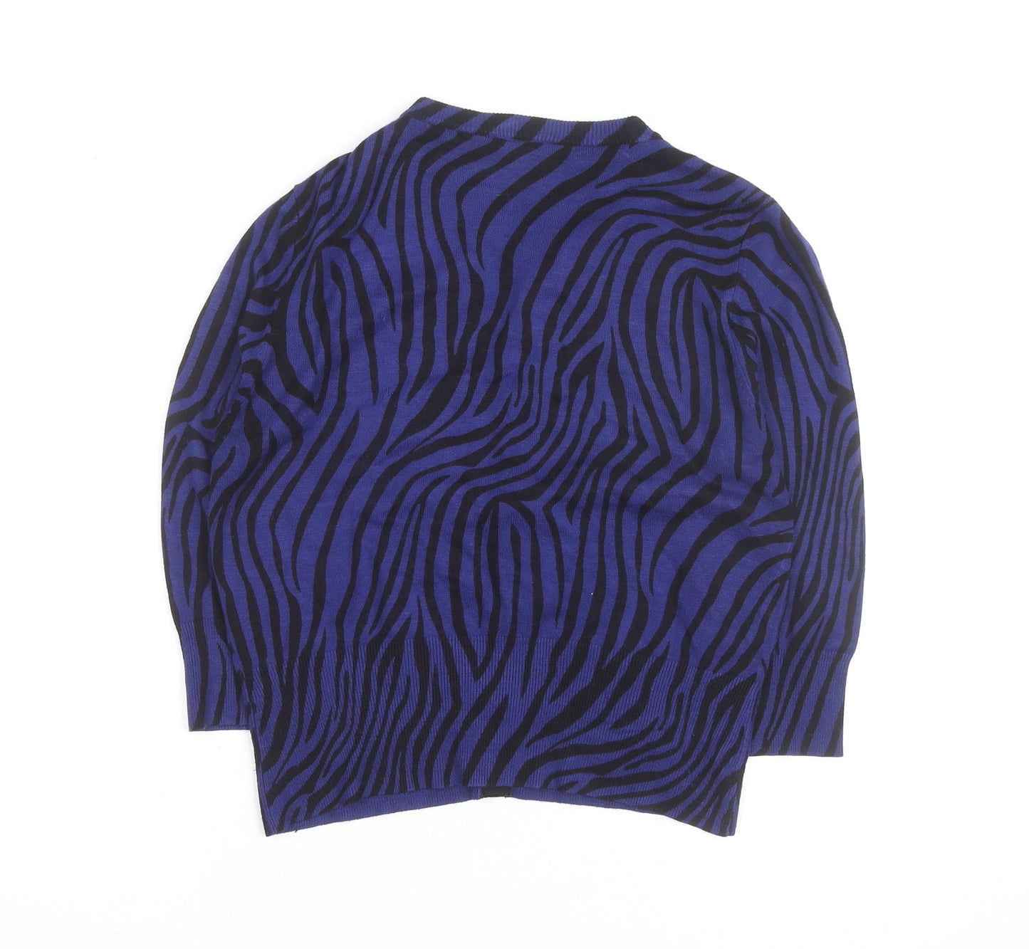 Karen Millen Women's Blue Animal Print Button-Up Knit Top Size 4