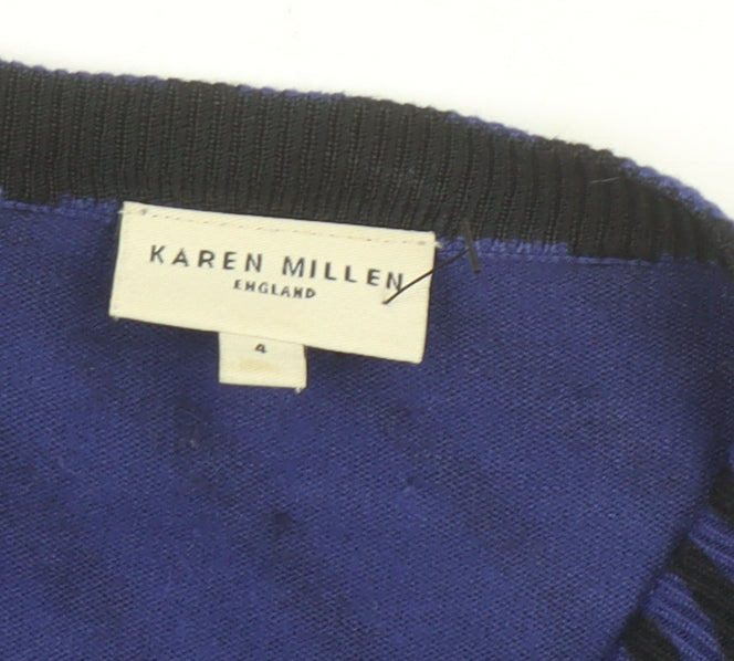 Karen Millen Women's Blue Animal Print Button-Up Knit Top Size 4