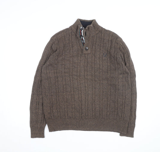 Crew Clothing Co Men’s Brown Cotton Cable-Knit Henley Jumper Large
