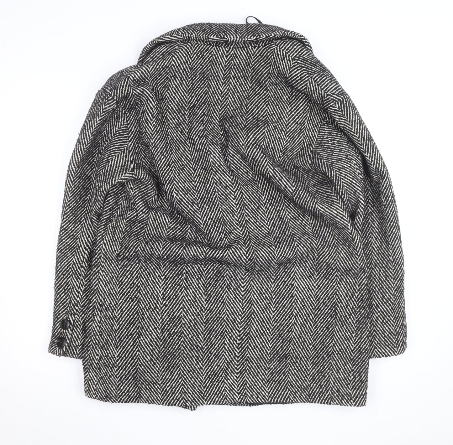 Dunnes Stores Women's Grey Herringbone Wool Blend Pea Coat Size 12
