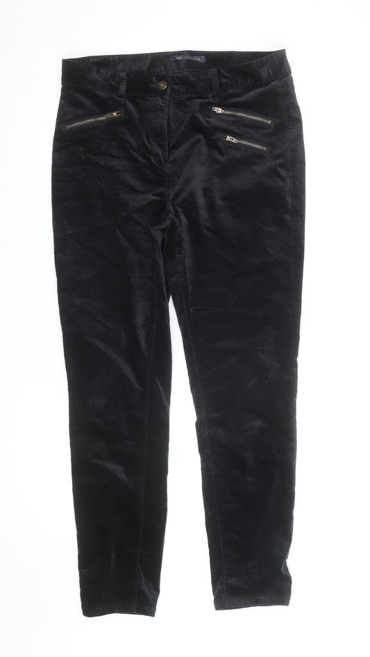 Marks and Spencer Black Velvet Slim Trousers Women’s Size 12 Zip Detail