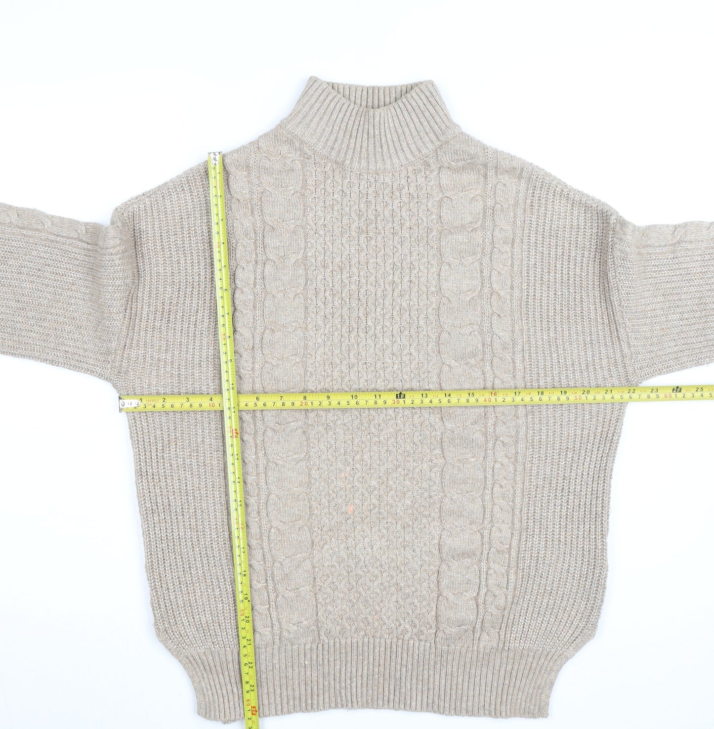 White Stuff Women Beige Wool Cotton Cable Knit Roll Neck Jumper UK 10