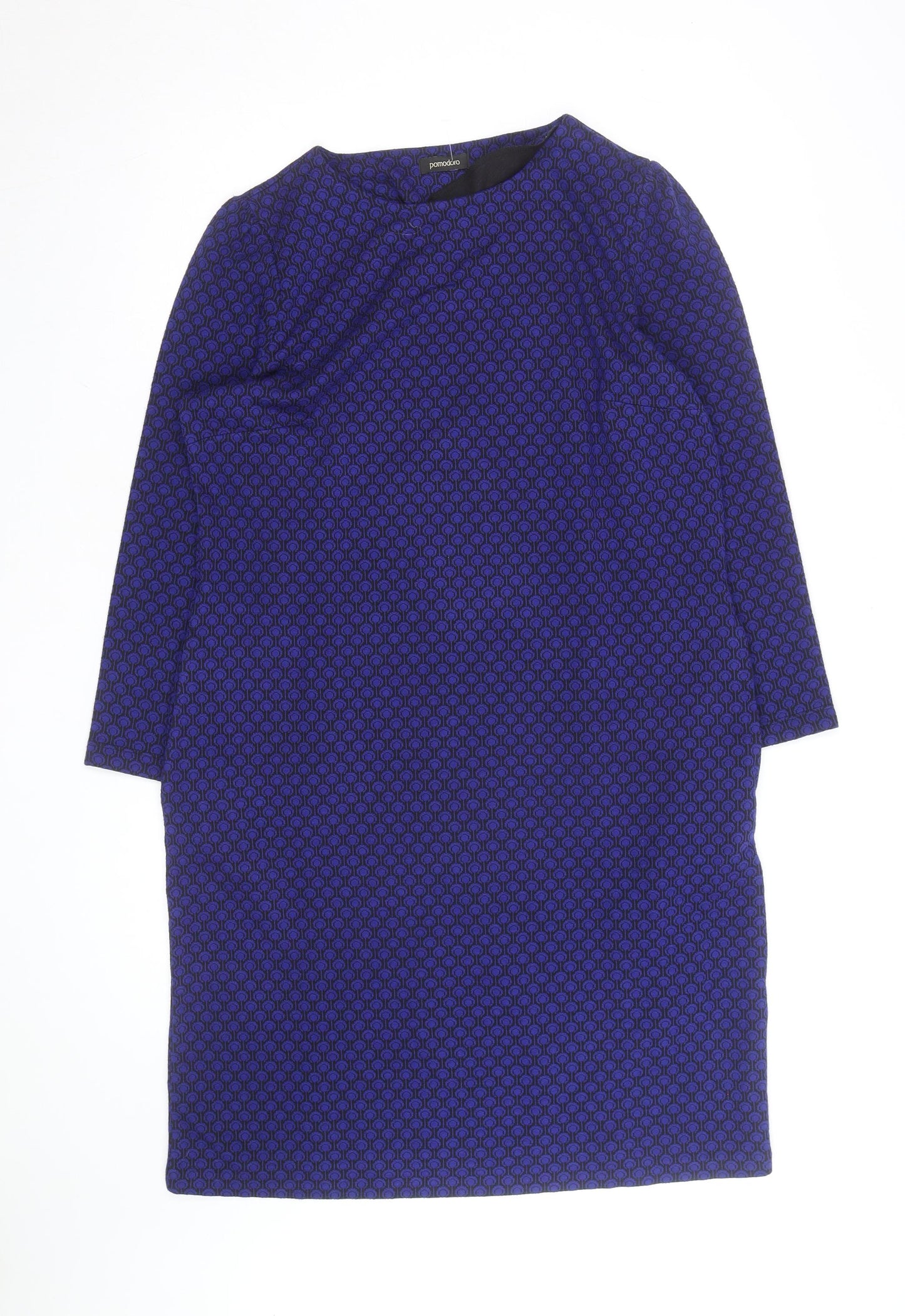 Pomodoro Women Blue Geometric Knee Length Shift Dress Size 14