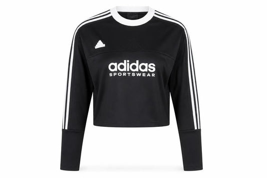 Front view of Adidas women’s black long sleeve cropped sportswear top l regular fit