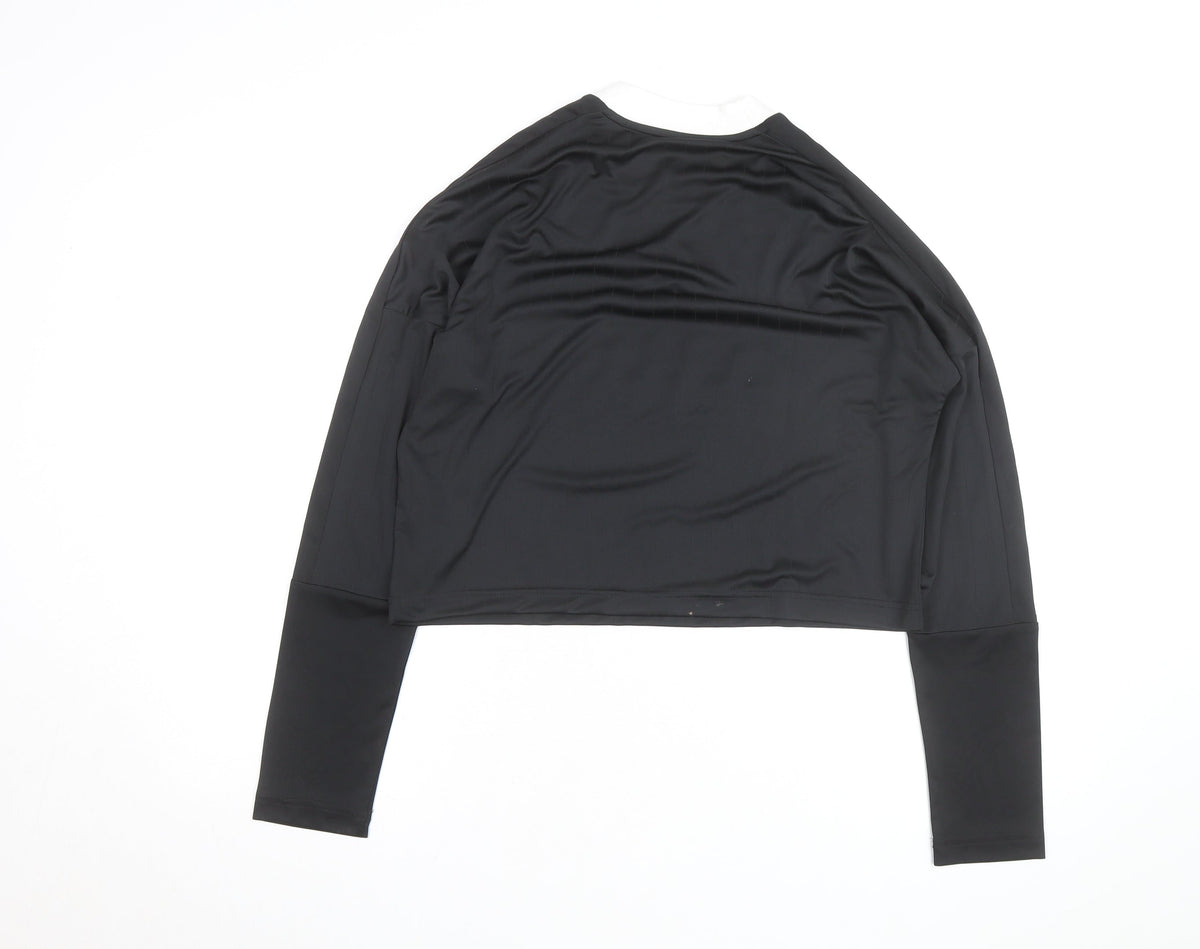Adidas Womens Black Long Sleeve Cropped Sportswear Top L Regular Fit