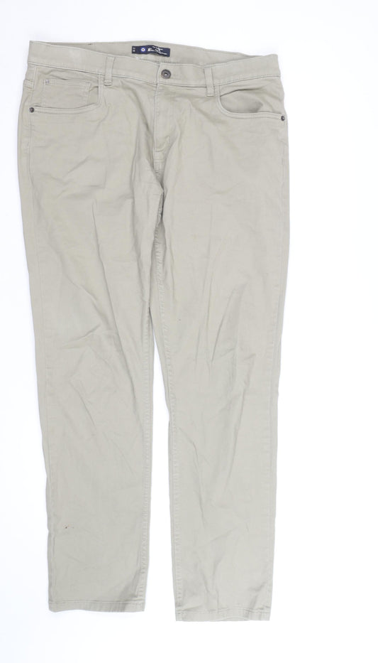 Ben Sherman Men's Beige Chino Trousers 36R Cotton Stretch
