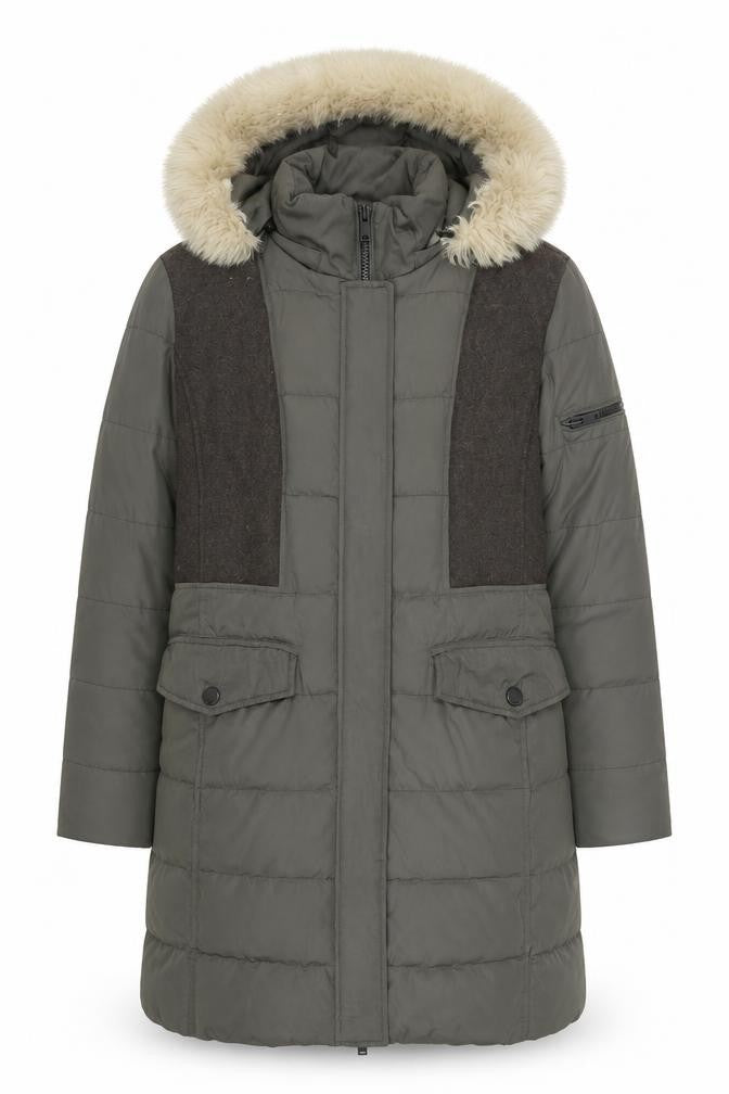 7 For All Mankind Men's Green Long Hooded Puffer Coat L Wool Blend
