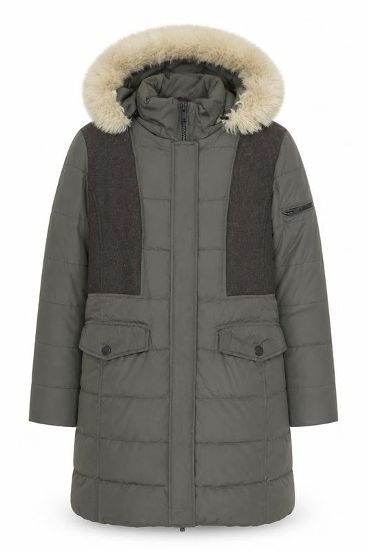 7 For All Mankind Men's Green Long Hooded Puffer Coat L Wool Blend