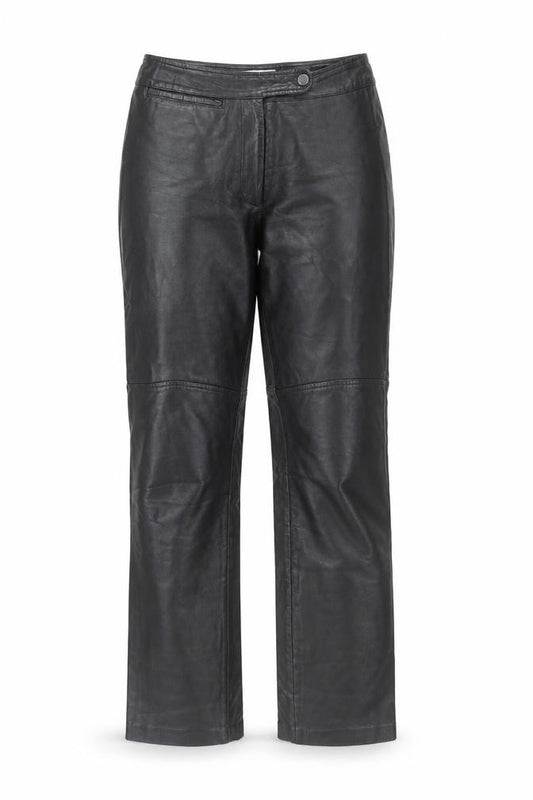 Hugo Buscati Women's Black Leather Straight Trousers XS