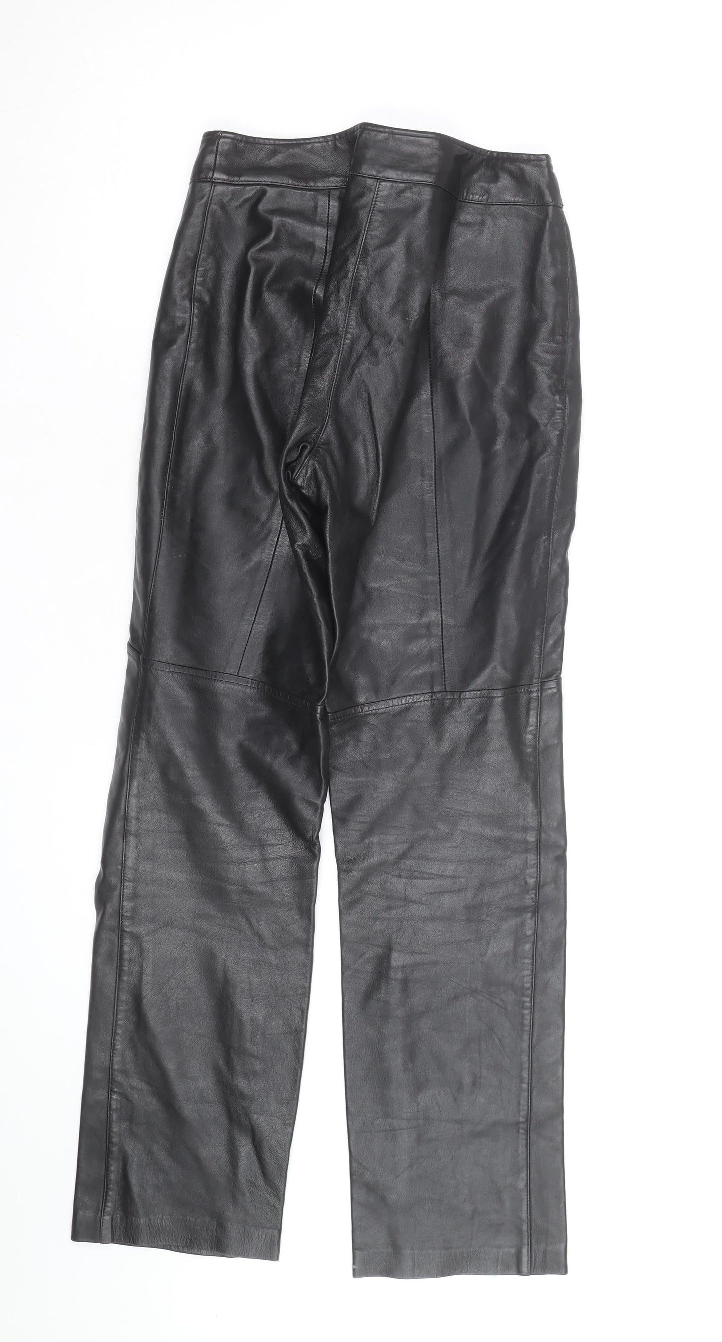 Hugo Buscati Women's Black Leather Straight Trousers XS