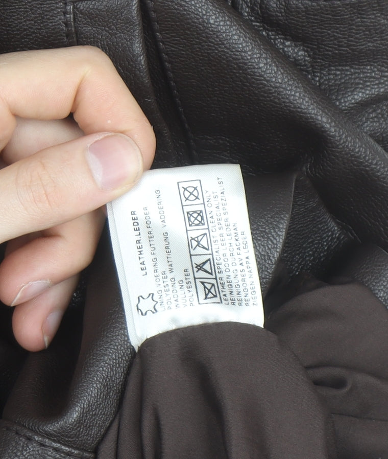 Classic Woman Brown Leather Long Coat Size 16 Lined Button Front