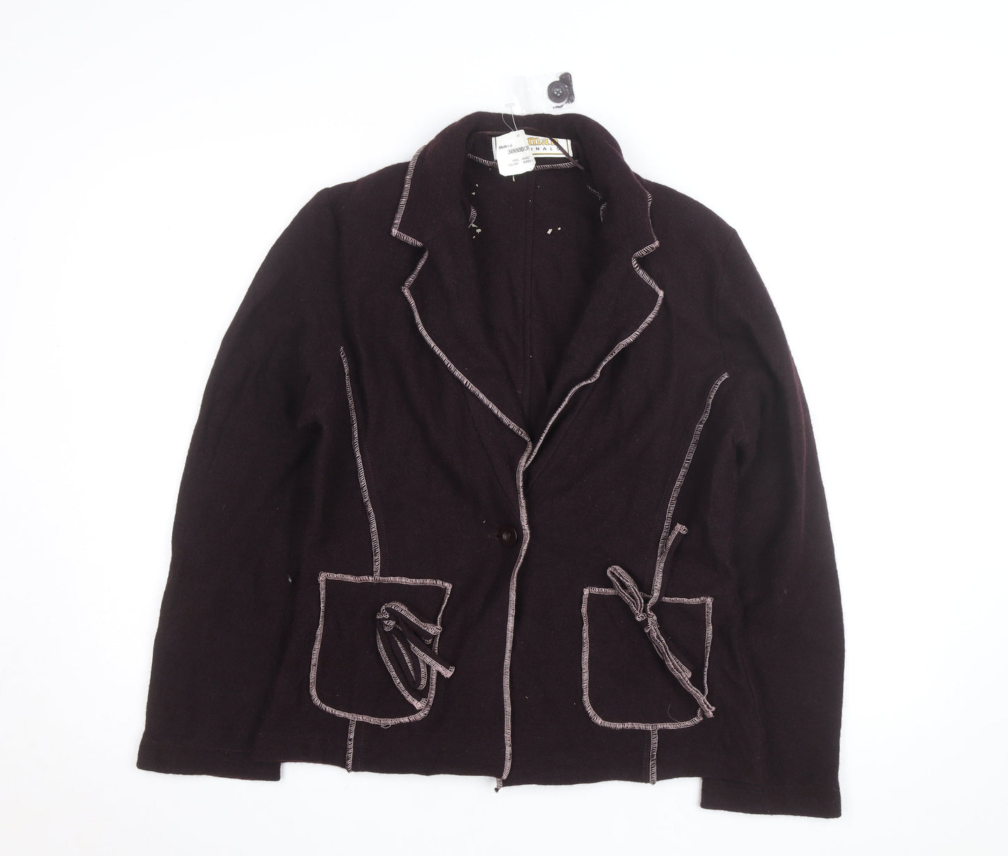 Roman Originals Women Brown Wool Collared Knit Cardigan M