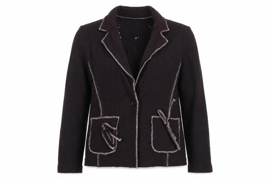 Front view of Roman Originals Women Brown Wool Collared Knit Cardigan M