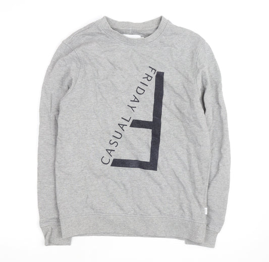 Casual Friday Men's Grey Graphic Crew Neck Sweatshirt Size S