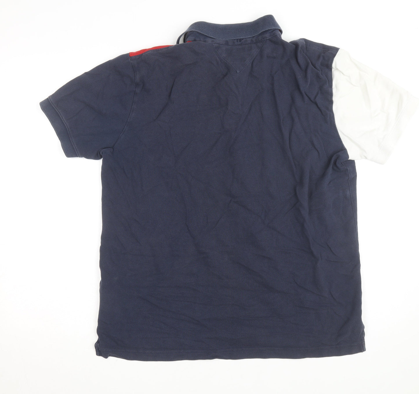 Tommy Hilfiger Men's Blue Red White Colourblock Polo Shirt XL Regular Fit