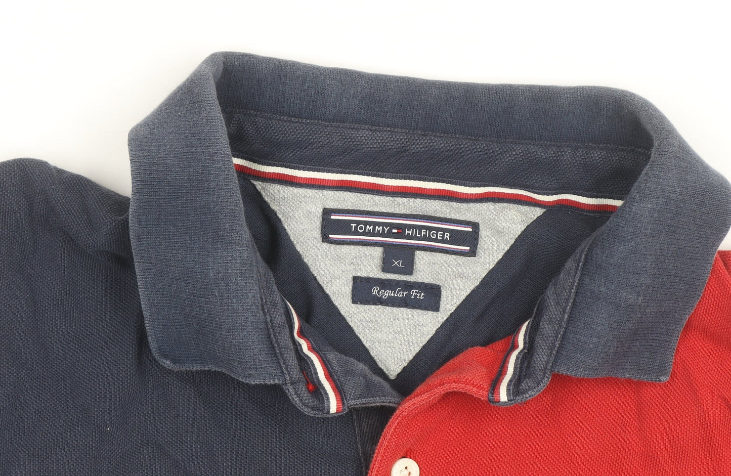 Tommy Hilfiger Men's Blue Red White Colourblock Polo Shirt XL Regular Fit