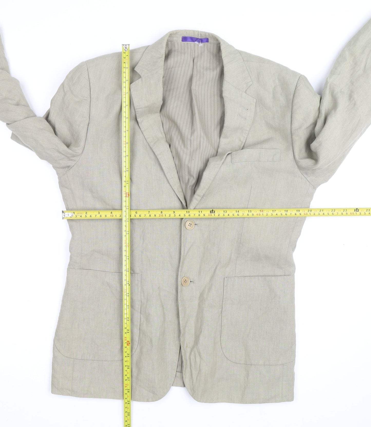 Butler and Webb Women’s Beige Linen Blazer M Button Mid-Length