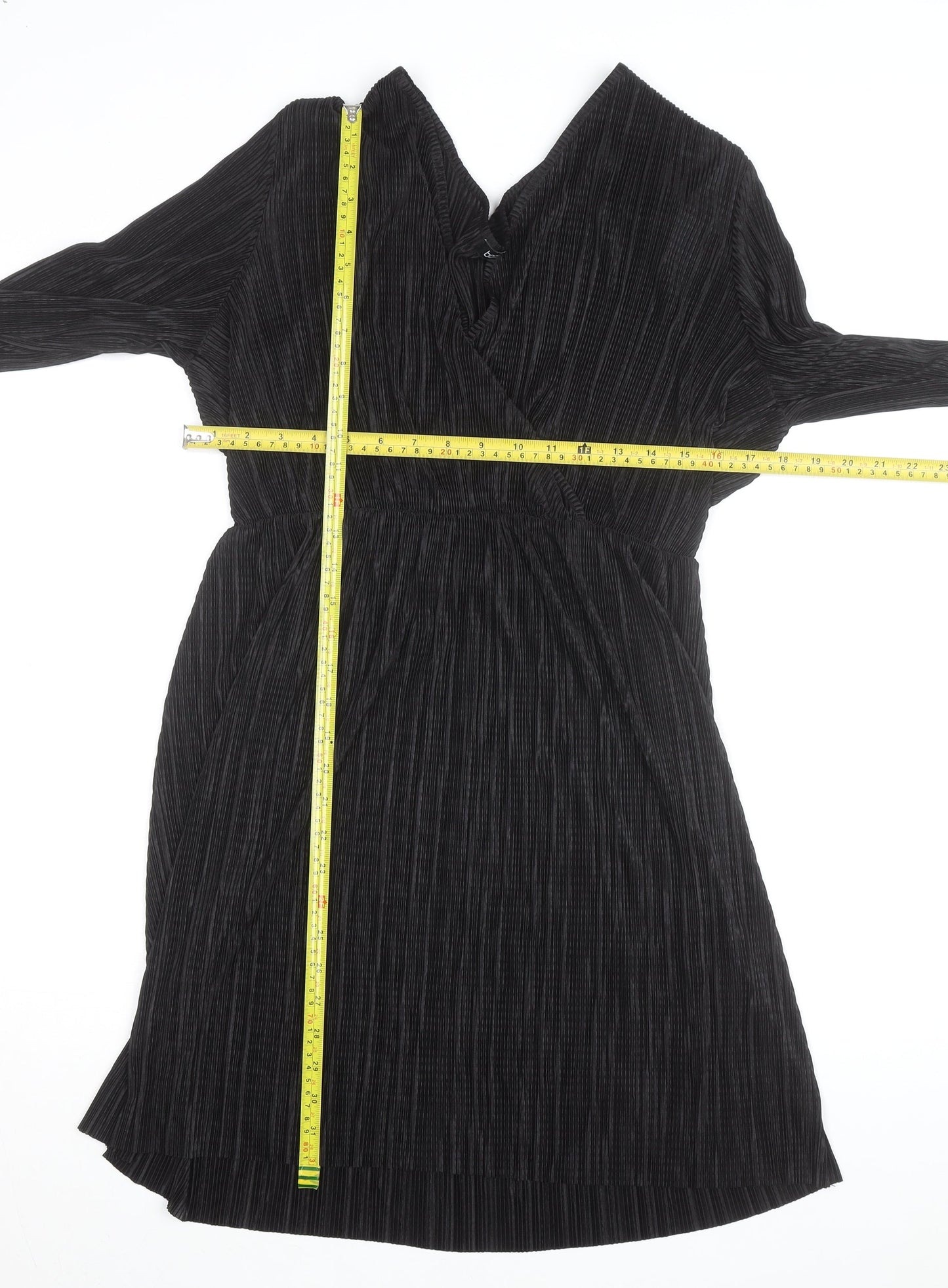 Boohoo Women’s Black Velour Wrap Dress Size 16 Long Sleeve