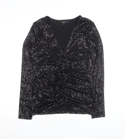 Next Women’s Black Sequin V-Neck Long Sleeve Party Blouse Size 14