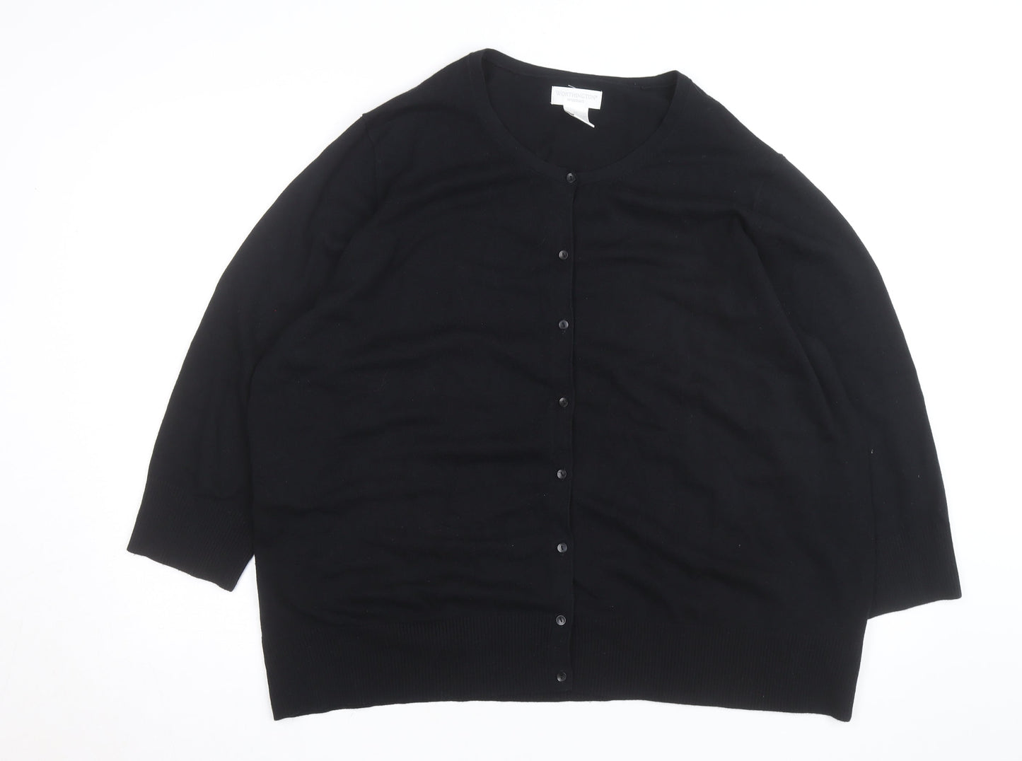 Worthington Woman Black 3X (UK 26) Crew Neck Button Cardigan
