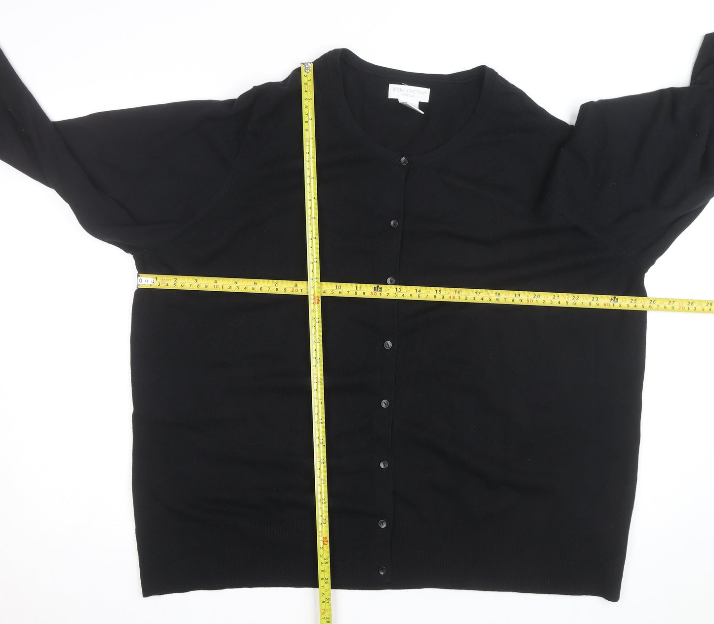 Worthington Woman Black 3X (UK 26) Crew Neck Button Cardigan