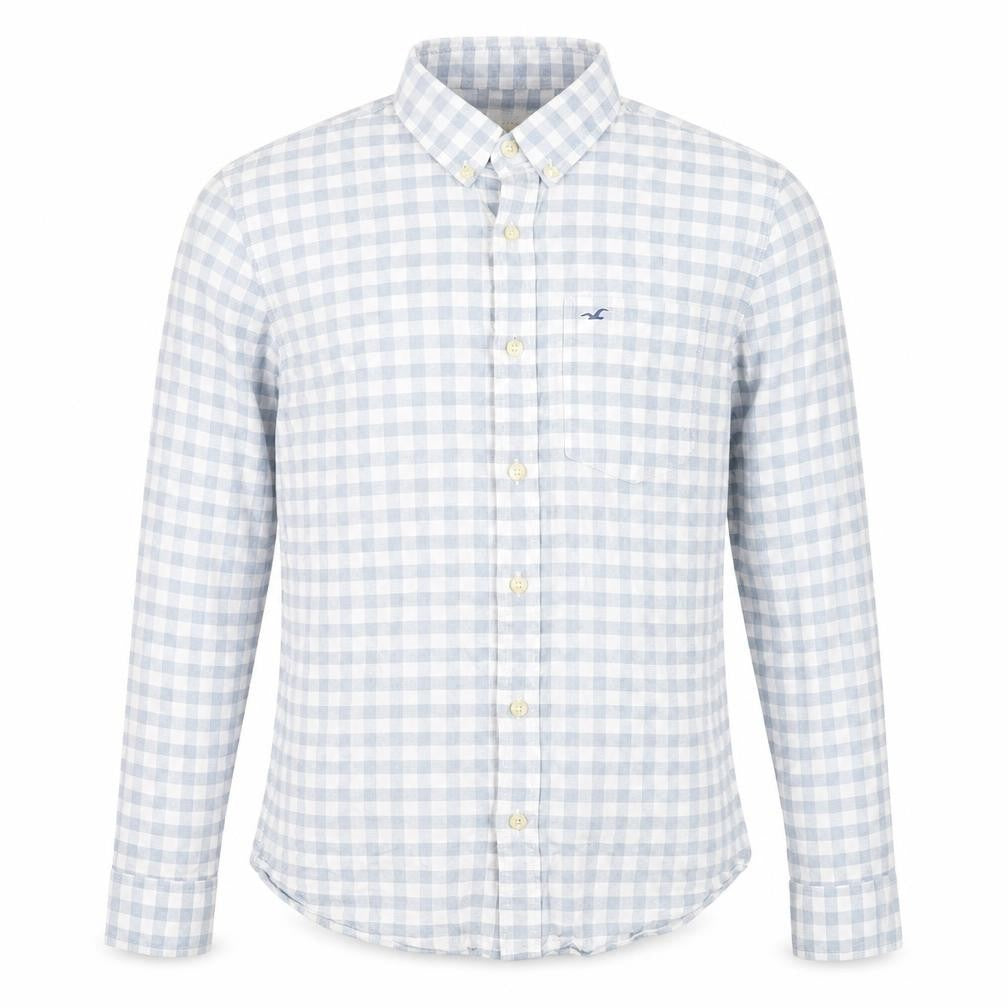 Hollister Men’s Blue Check Slim Fit Long Sleeve Button-Up Shirt M