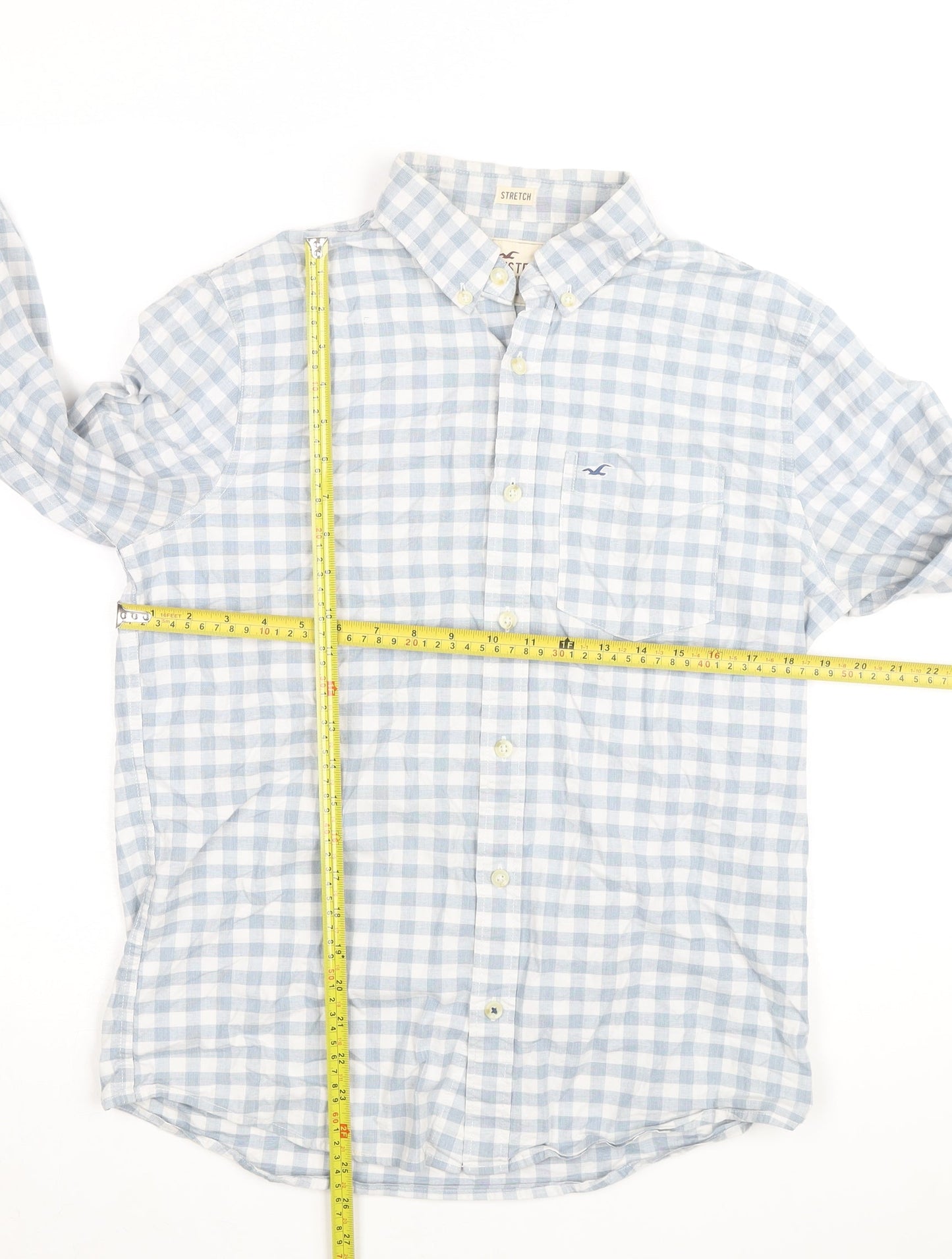 Hollister Men’s Blue Check Slim Fit Long Sleeve Button-Up Shirt M