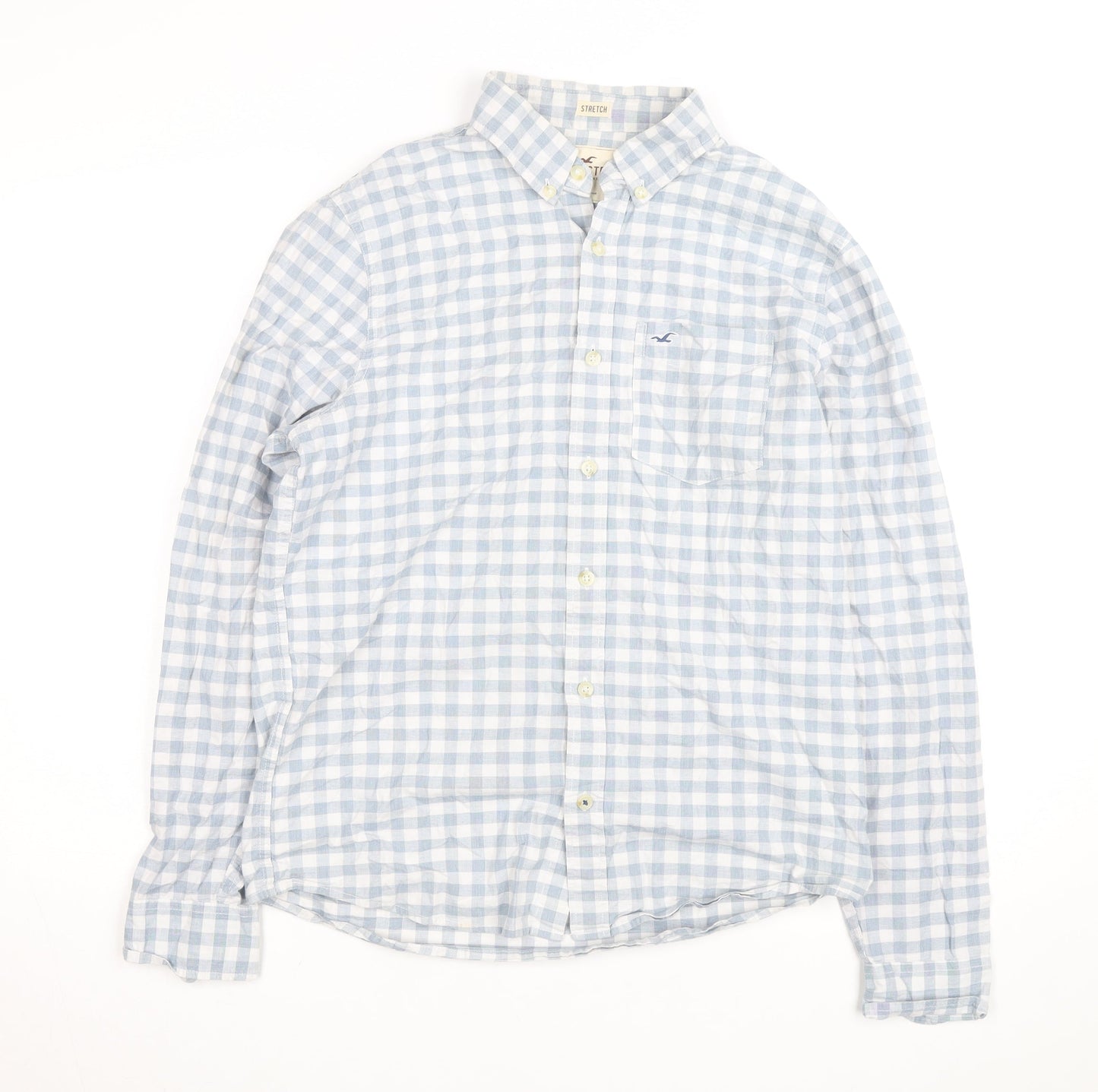 Hollister Men’s Blue Check Slim Fit Long Sleeve Button-Up Shirt M