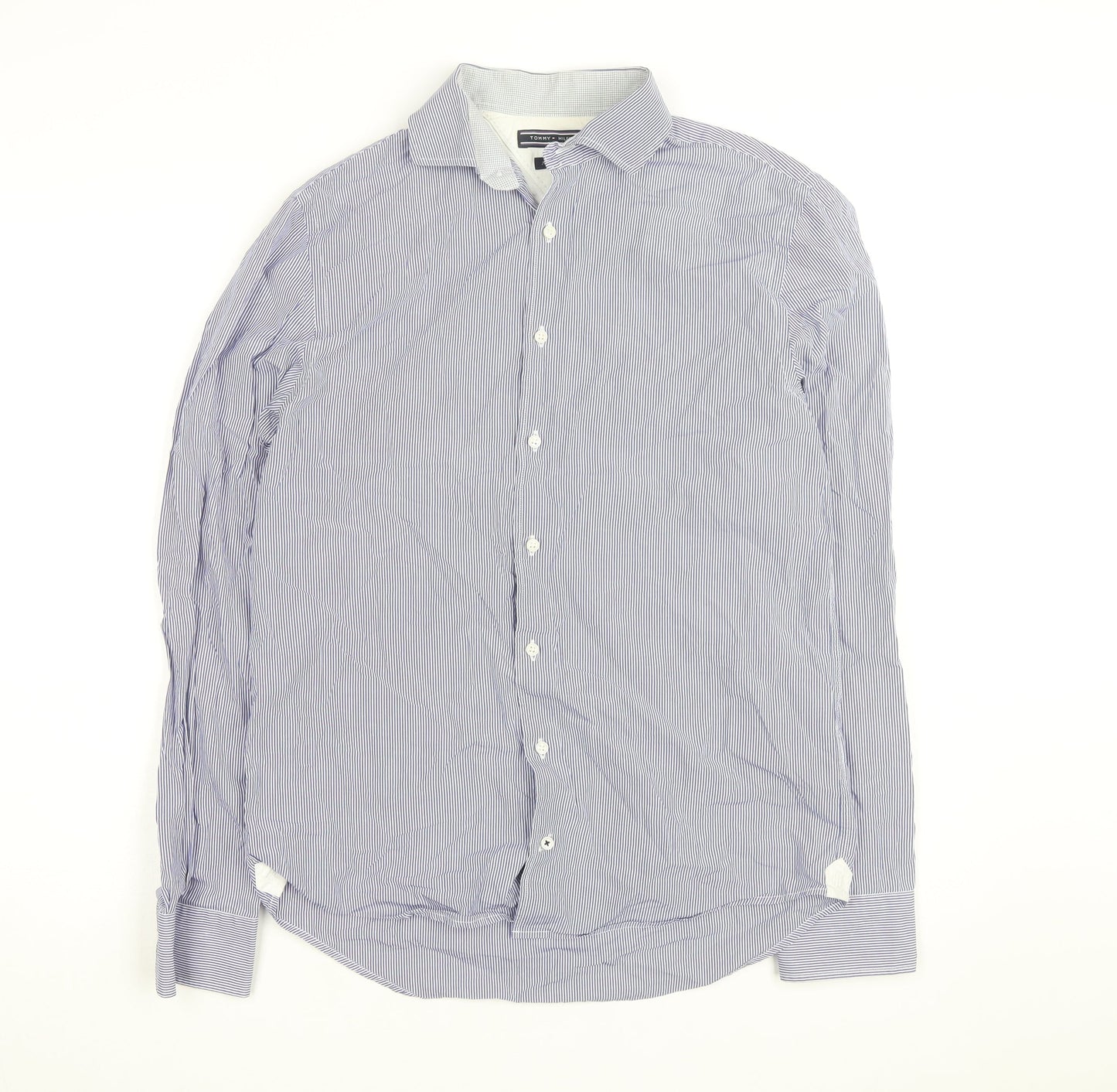 Tommy Hilfiger Men's Blue Striped Slim Fit Long Sleeve Cotton Shirt S