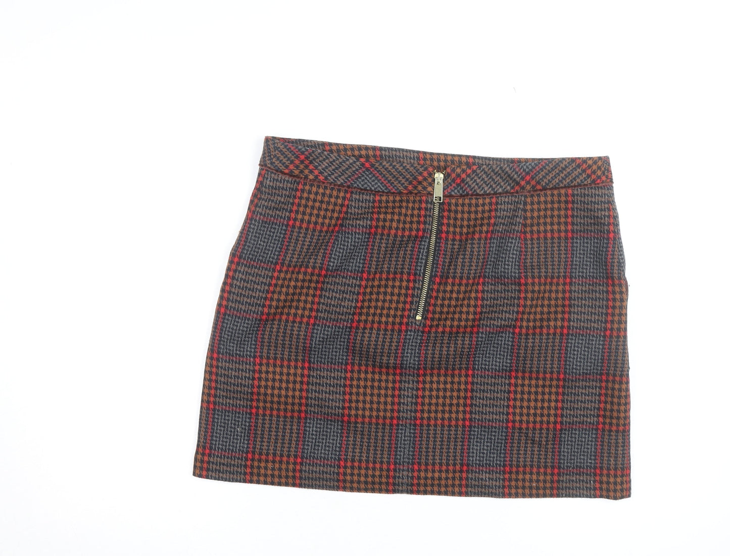 Next Women Brown Check Tweed Short Skirt Size 14 Lined