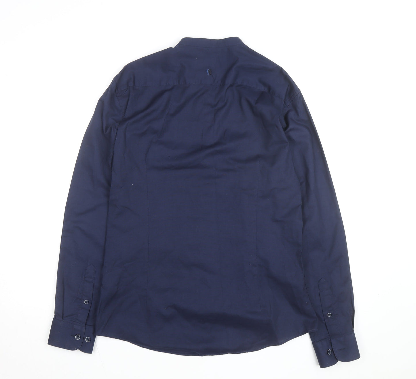 Remus Uomo Jeans Men's Blue Slim Fit Band Collar Long Sleeve Shirt Size 17.5
