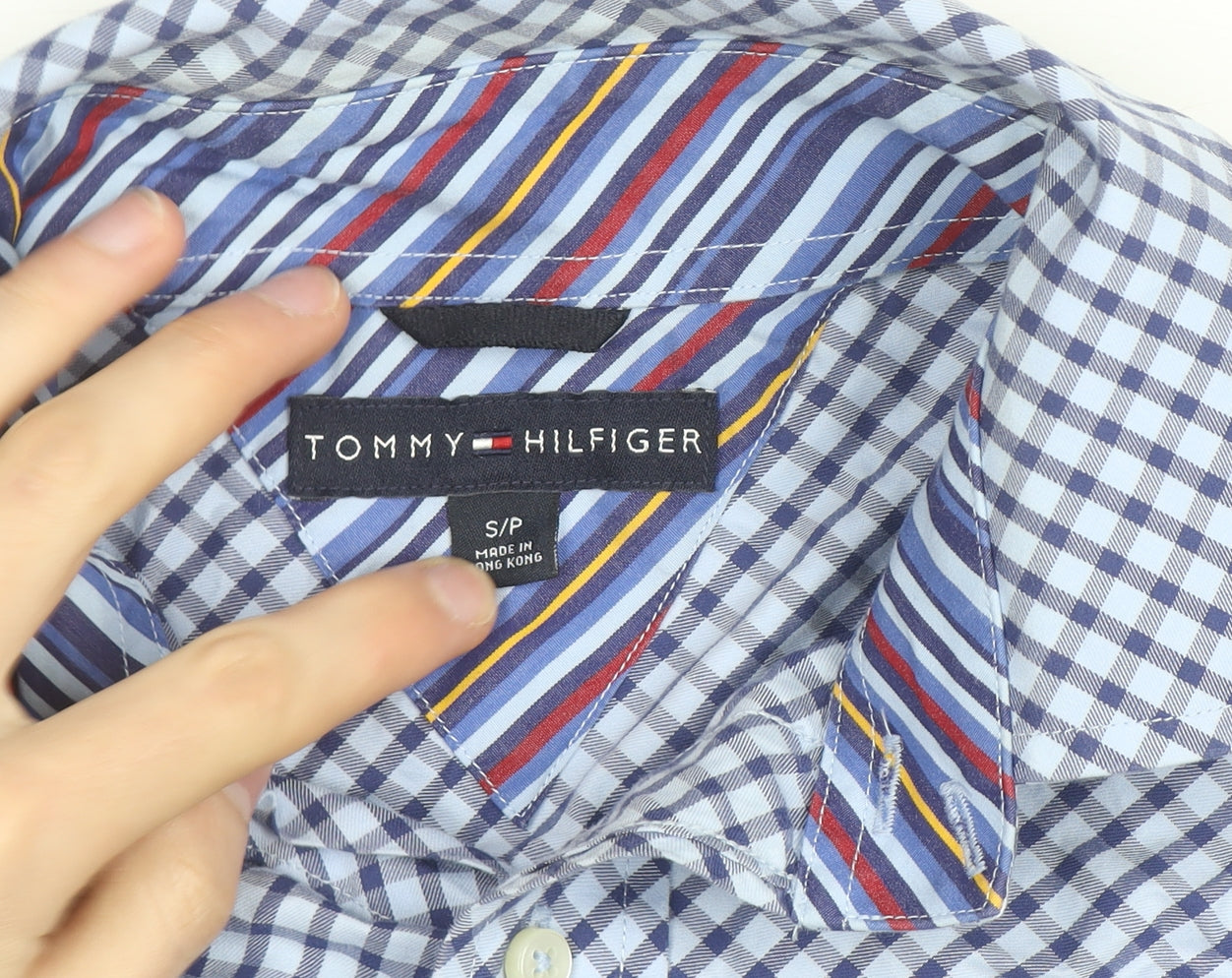 Tommy Hilfiger Men Blue Check Long Sleeve Button-Up Shirt Size S