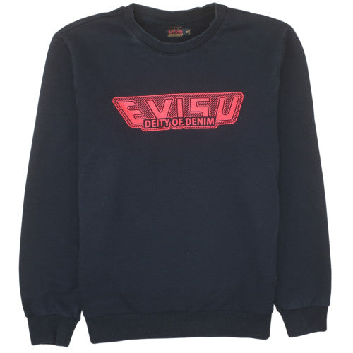 Evisu Men's Blue XL Pullover Sweatshirt Crew Neck Logo Graphic Print