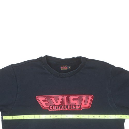 Evisu Men's Blue XL Pullover Sweatshirt Crew Neck Logo Graphic Print