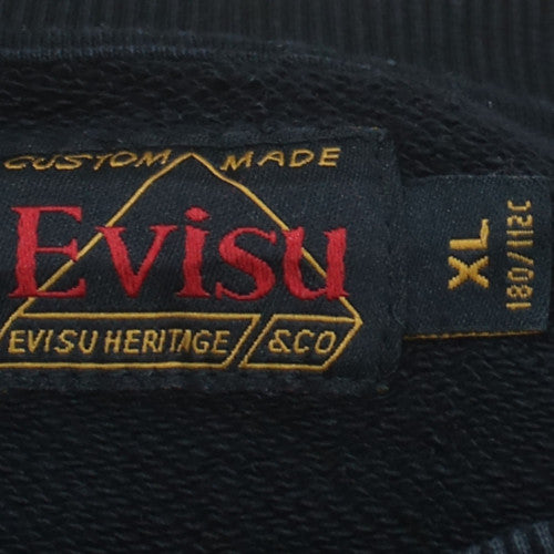 Evisu Men's Blue XL Pullover Sweatshirt Crew Neck Logo Graphic Print