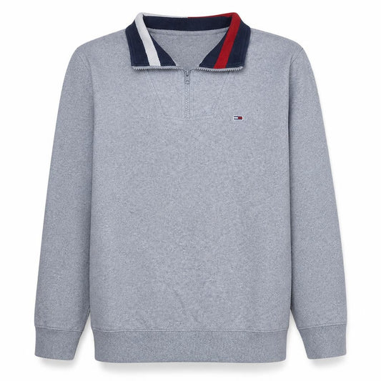 Tommy Jeans Men's Grey 1/2 Zip Sweatshirt M Collared Logo Top