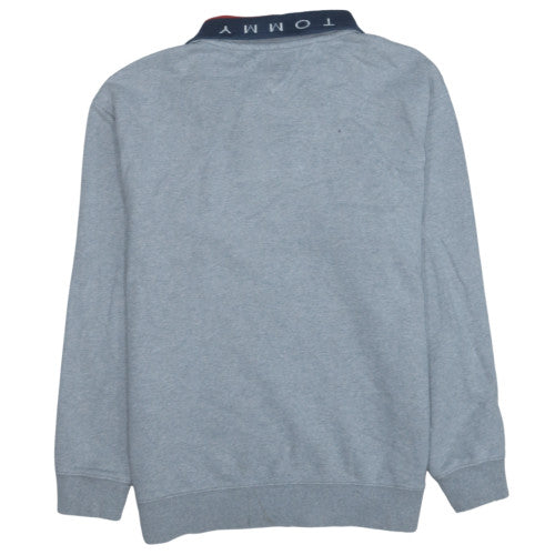 Tommy Jeans Men's Grey 1/2 Zip Sweatshirt M Collared Logo Top