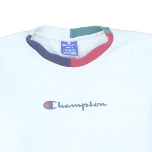 Champion Women's White Colourblock Crew Neck Sweatshirt Small
