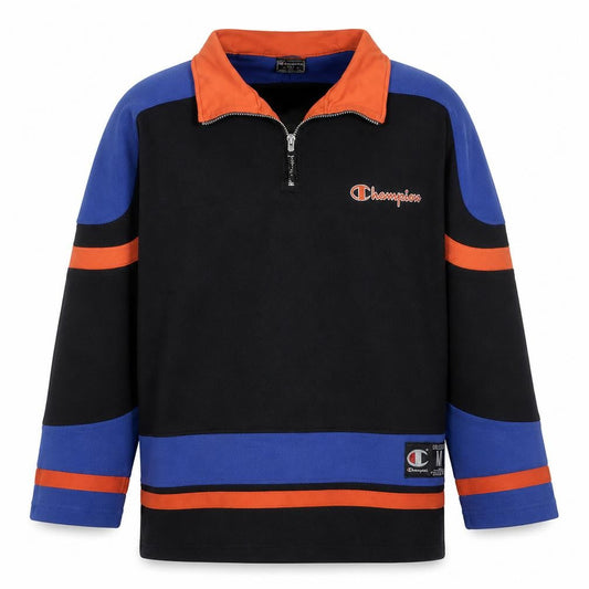 Champion Men’s Black Henley Sweatshirt M Retro Sports Zip Top