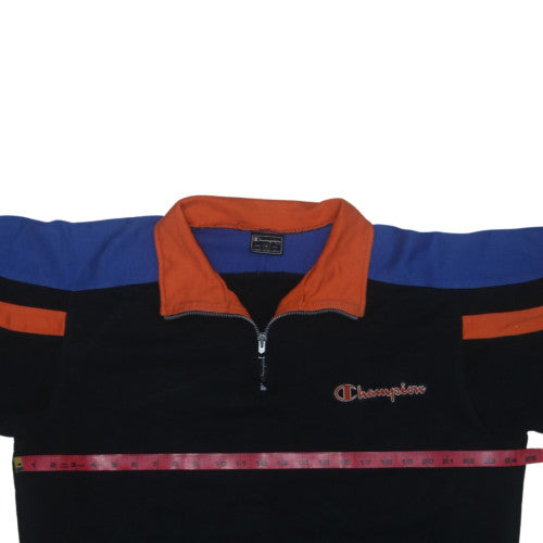 Champion Men’s Black Henley Sweatshirt M Retro Sports Zip Top